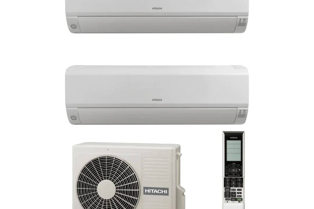 Aparat aer conditionat Mokai Hitachi, sistem multi split pentru 2 unitati interioare dublu split 9000/12000 btu unitate exterioara cu o putere de 18000BTU/h